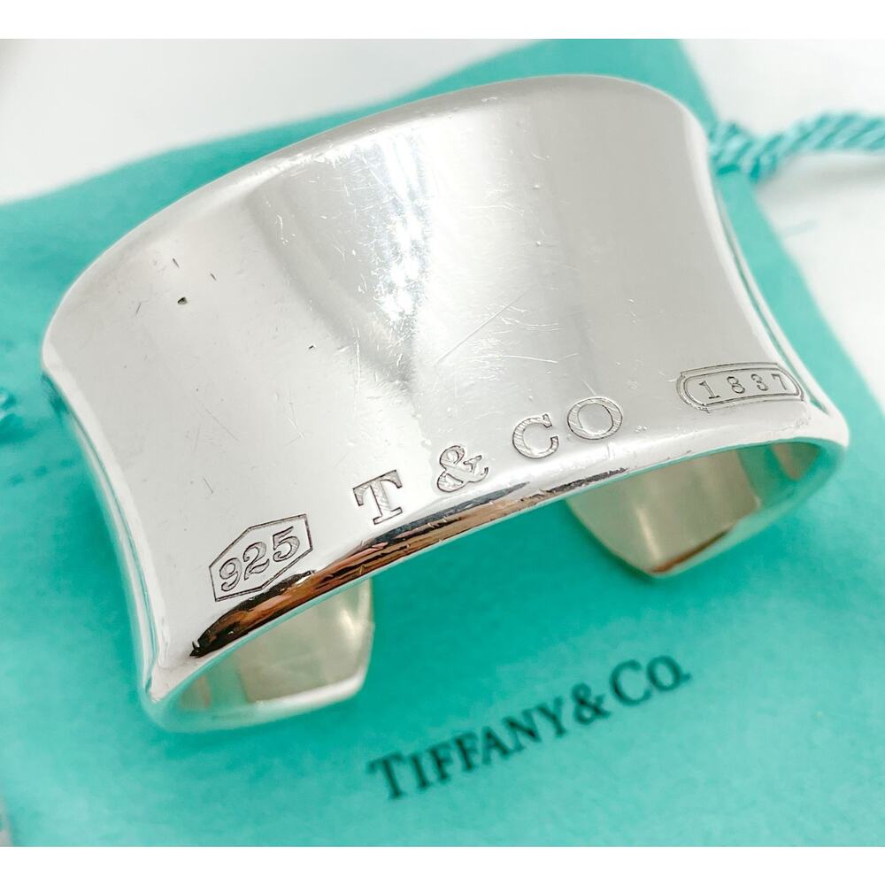 Tiffany & Co 1837 Sterling Silver Wide Cuff Bracelet 6" w/ Pouch